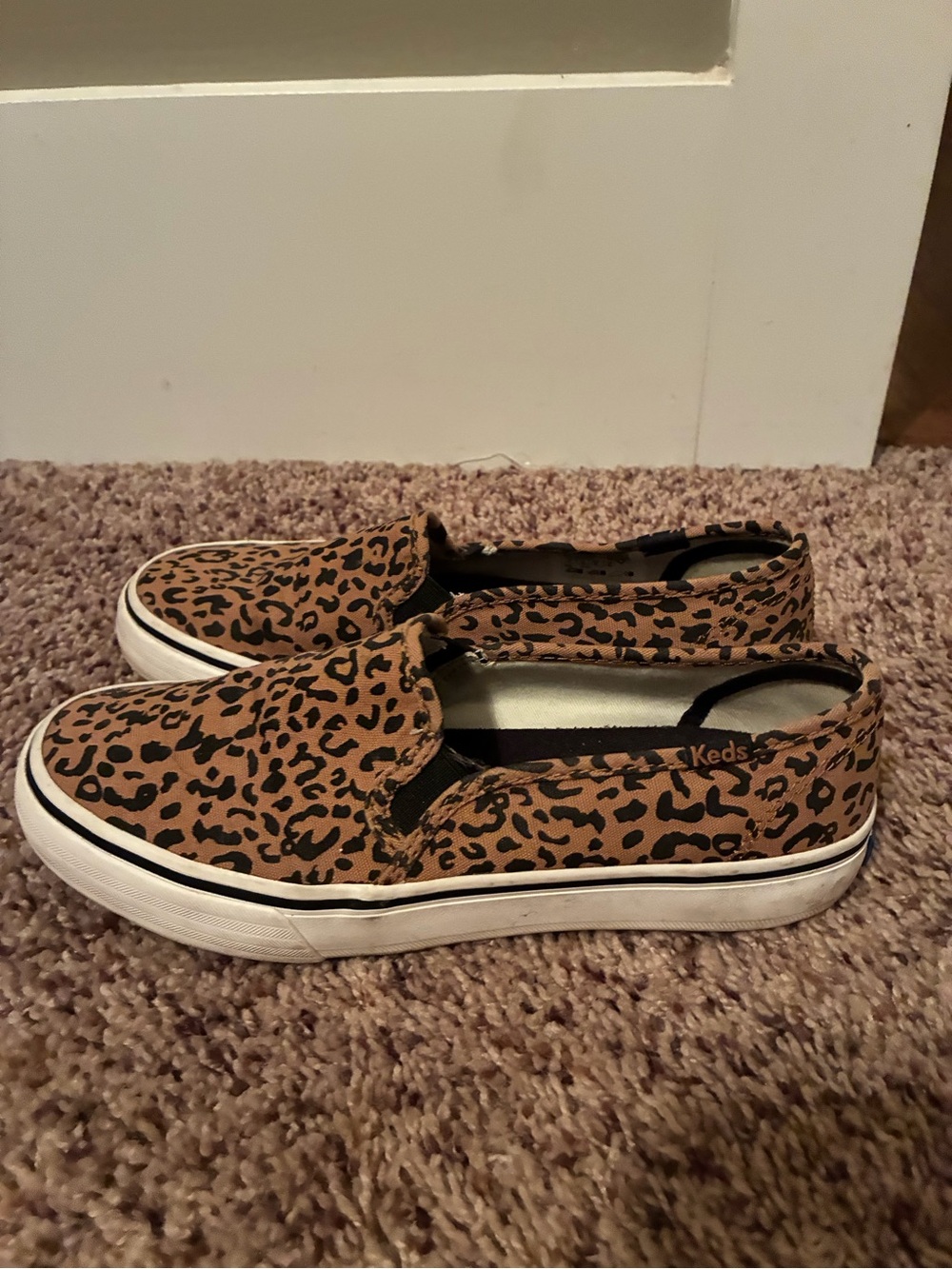 Keds Slip-On Flats in Leopard Print Brown and Black